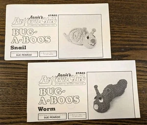 Annie's Attic Bug-a-Boos Crochet Patterns, Snail & Worm: Set of 2 VTG Excellent - Picture 1 of 4