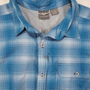 Camisa blanca Sierra para hombre grande senderismo al aire libre manga corta azul a cuadros con botones - Imagen 1 de 8