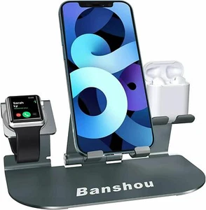 3 in 1 Phone Desktop Stand Aluminum for Apple Watch, iPhone, iPad, Air Pods, New - Picture 1 of 11