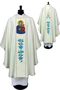 CHASUBLE Ecru Damast Marian Gothic Stil Kleid SCHWARZ MADONNA - Bild 1 von 7