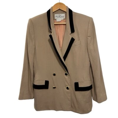 Blazer de Lana Oleg Cassini Vintage Años 80 Talla M Beige Neutro Negro Doble Pecho Foto 1 de 4