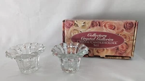 Vintage Sammler Kristall Galerien Kerzenhalter Set klar Neu im Karton Gänseblümchenmuster - Bild 1 von 14