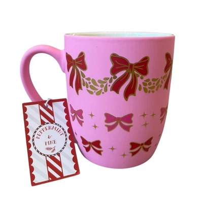 Peppermint & Pine Pink Bow Garland Soft Touch Coffee Cocoa Mug Holiday NEW - Image 1 of 4