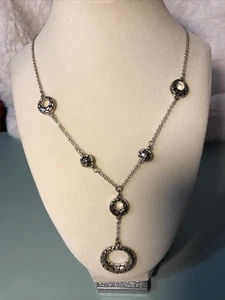 Stainless Steel Pebbled Polished and Antiqued Circle Necklace Adjustable Y-Drop - Picture 1 of 8