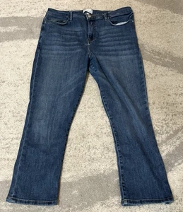 Frame Women's Five Pocket Medium Wash Button Closure Straight Leg Pants Size 33 - Foto 1 di 10