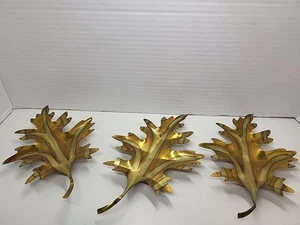 Vintage Brass Oak Leaf Set Of 3 Wall Hanging Decor - Picture 1 of 8