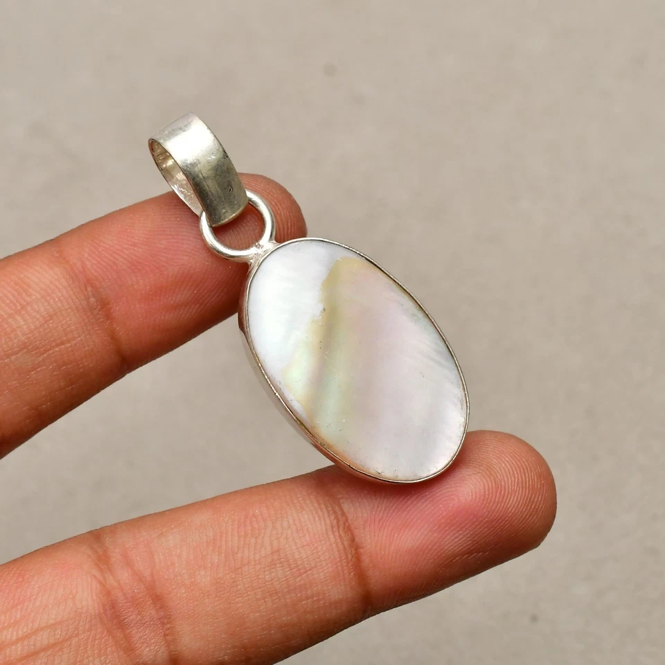 Perlmutt Edelstein 925 Sterlingsilber Handarbeit Schmuck Anhänger 1,69 Zoll - Bild 1 von 4