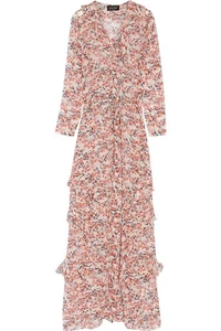 Saloni Izzie Floral Print White Pink Semi Sheer Long Sleeve Maxi Dress, Size 10 - Picture 1 of 7
