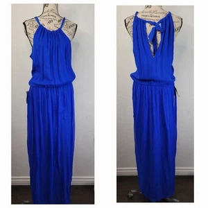Maxi abito Charlie Jade Halter slip seta taglia small blu cobalto spacco laterale - Foto 1 di 11