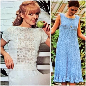 1980s Butterfly Filet Crochet Dress Stitch by Stitch Knitting Pattern 29 - Picture 1 of 5