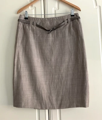 Falda Forrada con Cinturón Gerry Weber Tono Taupe 48% Mezcla Lino Talla UK 14 Foto 1 de 4