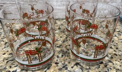 Juego de 4 vasos Libbey Reindeer Holiday Christmas Old Fashioned Rocks 12 oz Foto 1 de 4