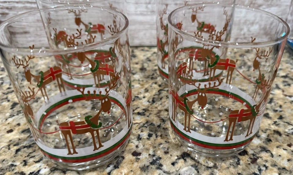 Juego de 4 vasos Libbey Reindeer Holiday Christmas Old Fashioned Rocks 12 oz Foto 1 de 4