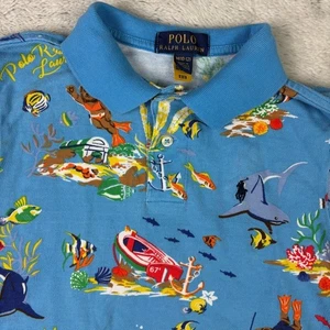 Polo Ralph Lauren Boys 10 Polo Bear Top Ocean Shark Fish Swim Short Sleeve Kids - Picture 1 of 11