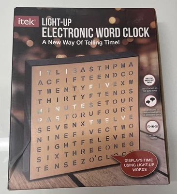 LED Light-up Word Clock, Electronic Desk Clock,  Adapter ITEK New in Box!! - Image 1 of 4