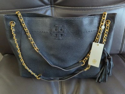 NEW WITH TAG TORY BURCH McGRAW BLACK LEATHER CHAIN SHOULDER SLOUCHY TOTE BAG!👜 - Image 1 of 4