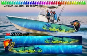 Mahi Mahi Ocean Blue Graphic Vinyl Boat Wrap Fishing Pontoon Sportsman etc... - Picture 1 of 9