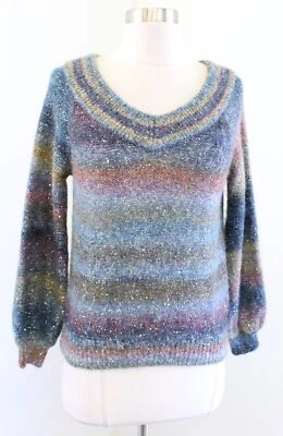 Banana Republic Ombre Striped Sequin V Neck Sweater Alpaca Wool Size XS Blue - Image 1 of 4
