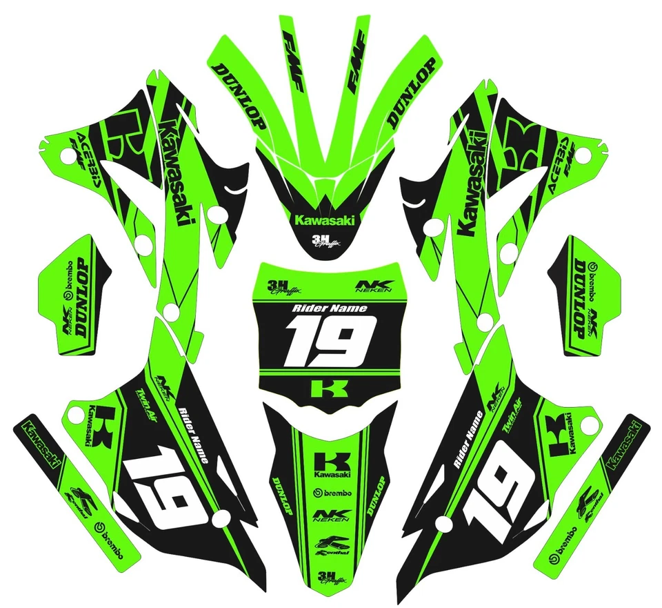 Graphic Kit for 2014-2021 Kawasaki KX85 KX100 Green Black Decals - Image 1 of 1