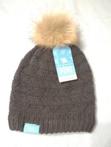 Kanut Sports Kids Girls Beanie Black w/ Tan Pom Rustic Ridge FW14Q928X LG/XL - Picture 1 of 2