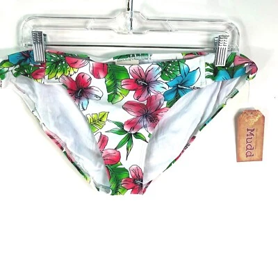 New MUDD Womens Side Rauch Swimwear Hipster Green Floral Bikini Bottom Size XL - Изображение 1 из 4