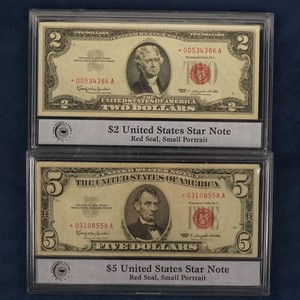 United States Red Seal Star Note Pair $2 & $5 (Fr 1513 & 1536) - Free Ship Usa