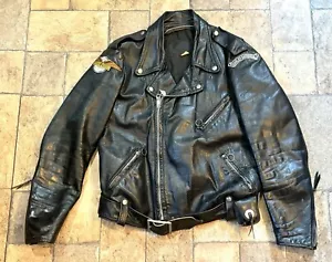Brooks Leder schwarz Biker Motorrad Jacke Punk 60er Jahre Herren Patches Gr. M? - Bild 1 von 23