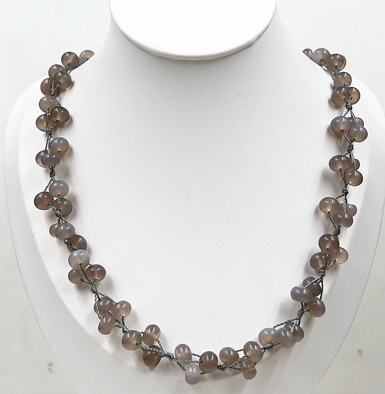 Impresionante collar de cuentas de jade gris joyería tribal 20" G255 Foto 1 de 1