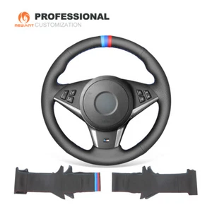 Genuine Leather Steering Wheel Cover for BMW 5 Series E60 E61 / 6 Series E63 E64 - Imagen 1 de 11