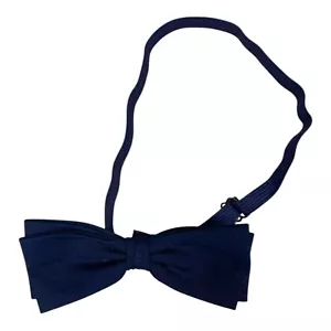 VINTAGE 70s Blue Bow Tie Adjustable Elastic Formal Evening 1970s Mod - Picture 1 of 3