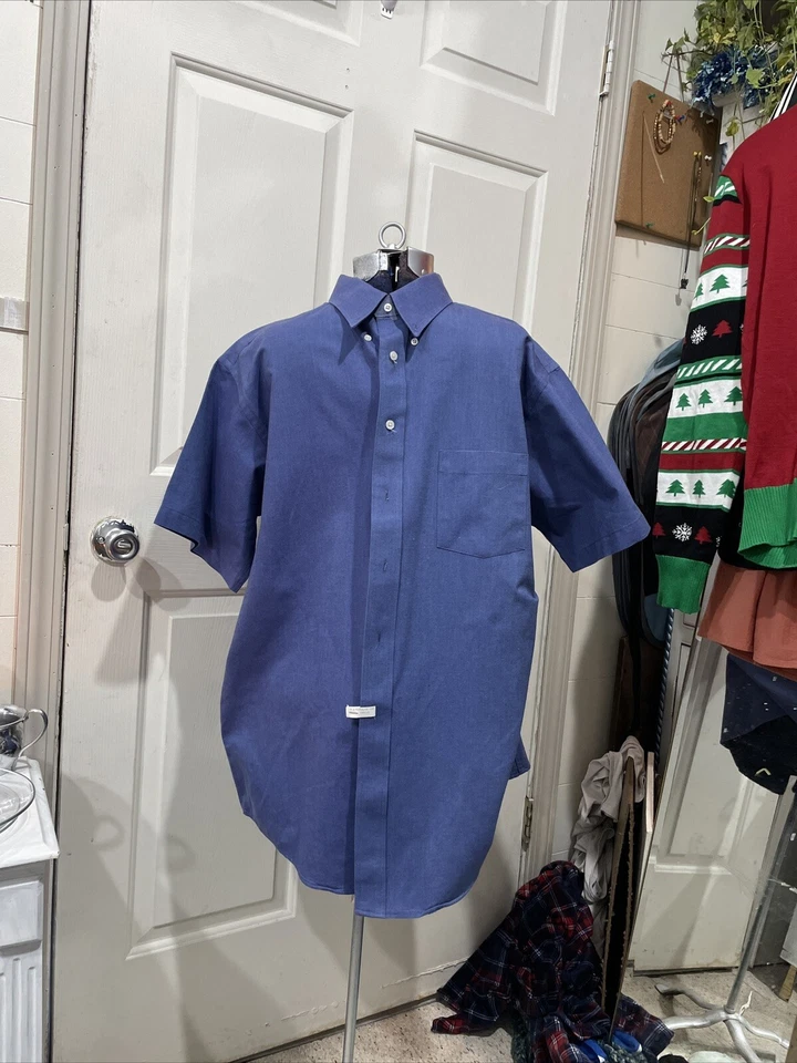 Camisa de vestir para hombre manga corta con botones azul arcilla 17. 1/2 Foto 1 de 1