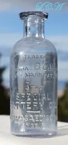 Antigua botella de ACEITE A BATERÍA Thomas Edison - 1er estilo usado - TURQUESA 3 OZ - Imagen 1 de 3
