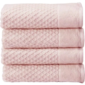 Pink Solid 100% Cotton Textured Bath Towel (Set of 4) - Picture 1 of 12