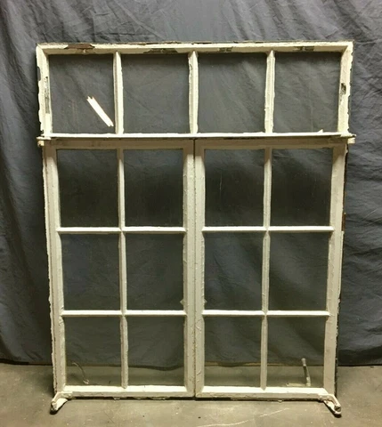 Antique Double 8 Lite Casement Steel Industrial Window 39x48 VTG Factory 360-21B Cover