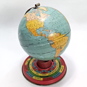 Antique Tin Litho World Globe With Months Seasons Zodiac Vintage - Picture 1 of 9