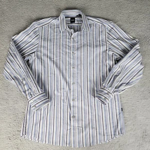 Camicia Hugo Boss uomo taglia L Lex casual con bottoni blu grigia a righe prezzo al pubblico consigliato $145 - Foto 1 di 17