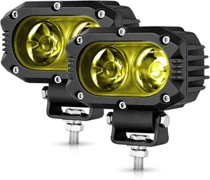LED Flood Beam Yellow Lights 2PCS Driving Lights Work Light Pods ATV BOAT SUV - Picture 1 of 4