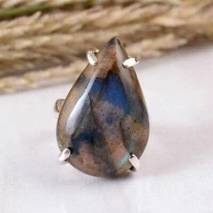 Labradorite Gemstone Birthstone Fire Ring 925 Sterling Silver Band Wedding Party - Picture 1 of 6