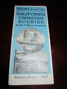 Folleto vintage de verano de 1947 Cook's Escorted Tours California Canadian Rockies - Imagen 1 de 6