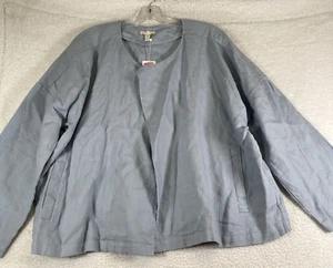 Giacca camicia aperta Eileen Fisher donna blu pesante lino biologico nuova con etichetta, taglia L - Foto 1 di 9