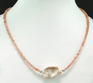 Zuchtperle Mondstein Collier Pinkorange 925 Silber Wert 680 Euro Neu - Bild 1 von 3