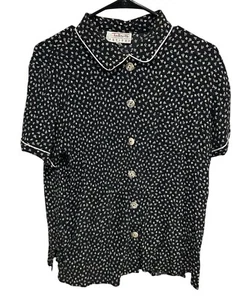 Talbots Petites Black White Buttoned Short Sleeves Peter Pan Collar Sz PL - Picture 1 of 11
