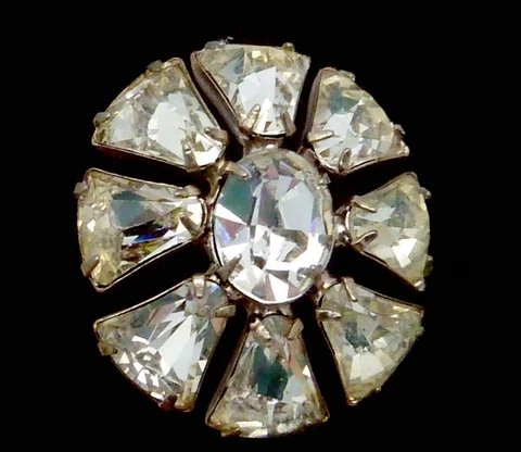 Vintage Sparkly Clear Rhinestone Flower Art Deco Button 26322 Cover