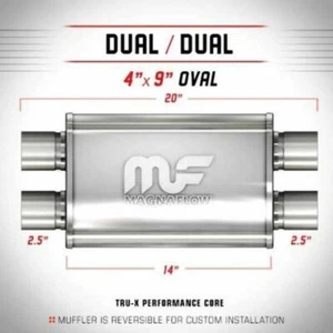 MAGNAFLOW 11386 High Flow Muffler Oval 4x9x14"-2.5" In/Out-Dual/Dual - Picture 1 of 10