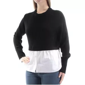 DKNY Pure Merino Wool Chunky Crewneck Sweater Layered White Shirt Preppy Small - Picture 1 of 12