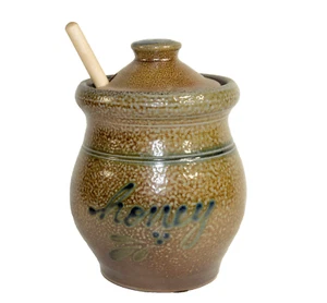 2005 Rowe Pottery Works Salzglasiert Deckel Honigtopf Glas mit Holzlöffel - Bild 1 von 12