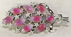 VTG FABULOUS PINK/RED/LAVENDER PEARLESCENT GIVRE CABOCHON FLORAL BUNC BROOCH PIN - Picture 1 of 3