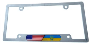 USA Ukraine Flag car License Plate Frame chrome plated plastic holder CP08 - Picture 1 of 3