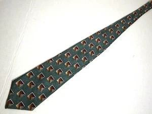 Stafford Mens Necktie Tie Green Brown Geometric 57" - Picture 1 of 4