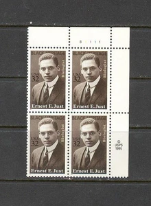 US USA Sc# 3058 MNH FVF PLATE # BLOCK Ernest E. Just Marine Biologist Science - Picture 1 of 1
